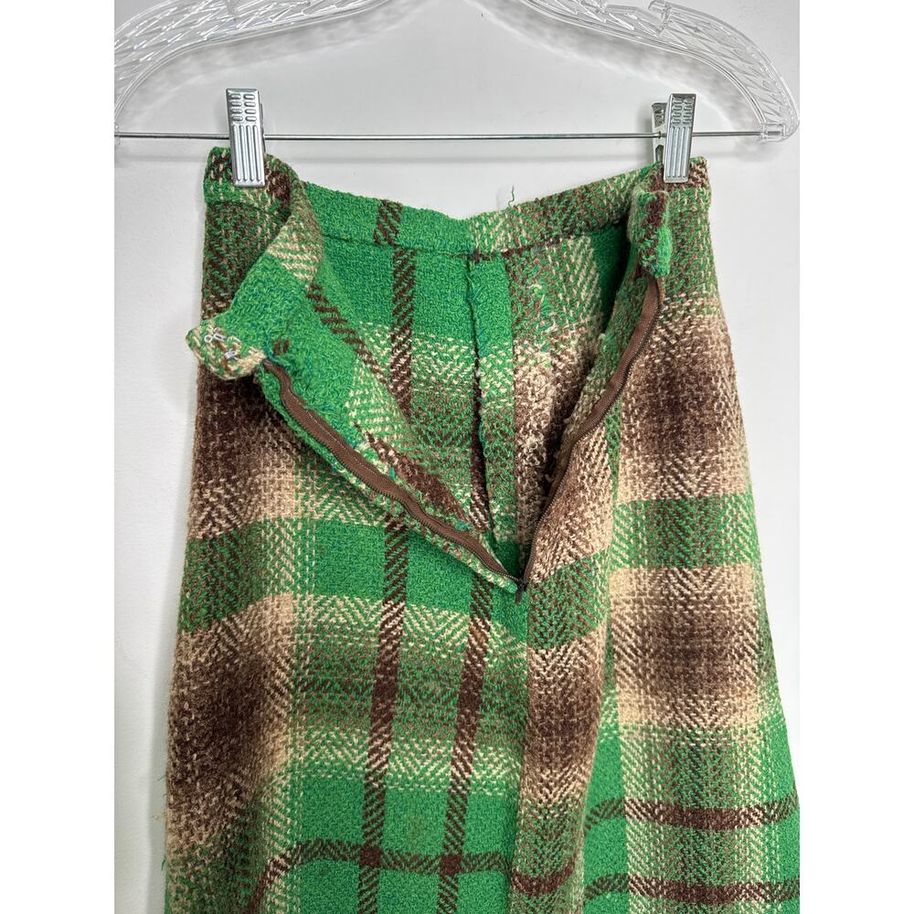 1970s Handmade Green Brown Plaid Skirt & Vest Set XXS - Picture 10 of 14